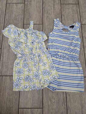 Picapino Girls Girls Summer 2 Piece Romper Set Blue Yellow White Size 5